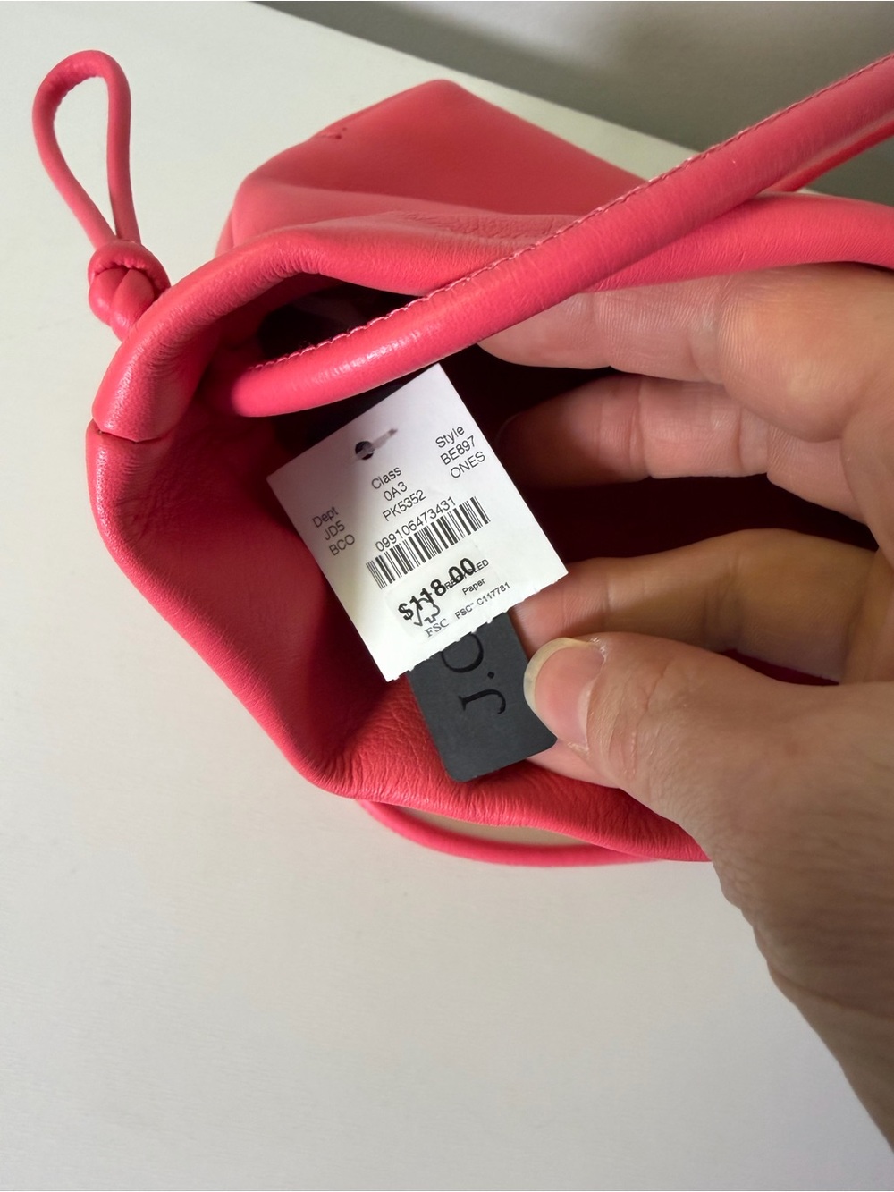 NWT J. Crew Lisbon drawstring bag in leather coral Bucket Crossbody Bag - Picture 6 of 6